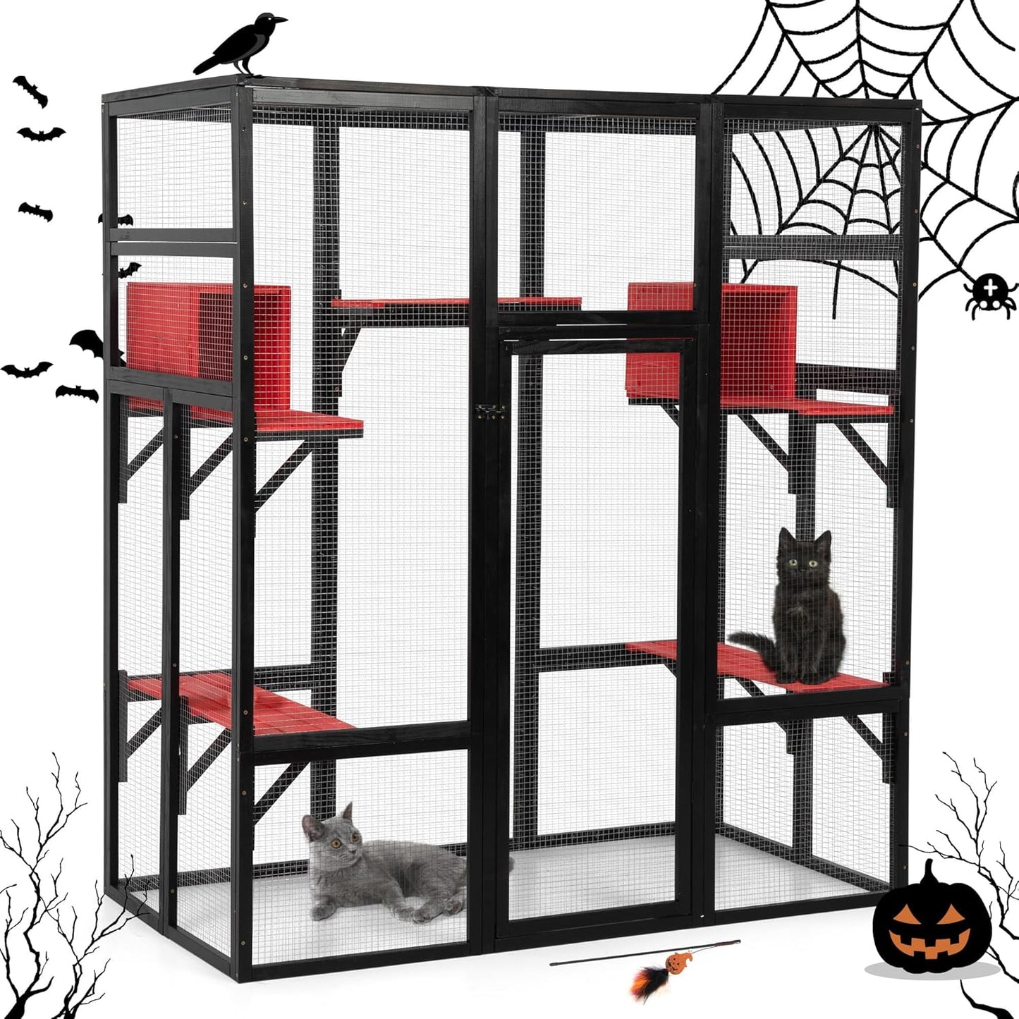 Spacious 70Inches Wooden Catio Outdoor Cat Enclosure with Perches