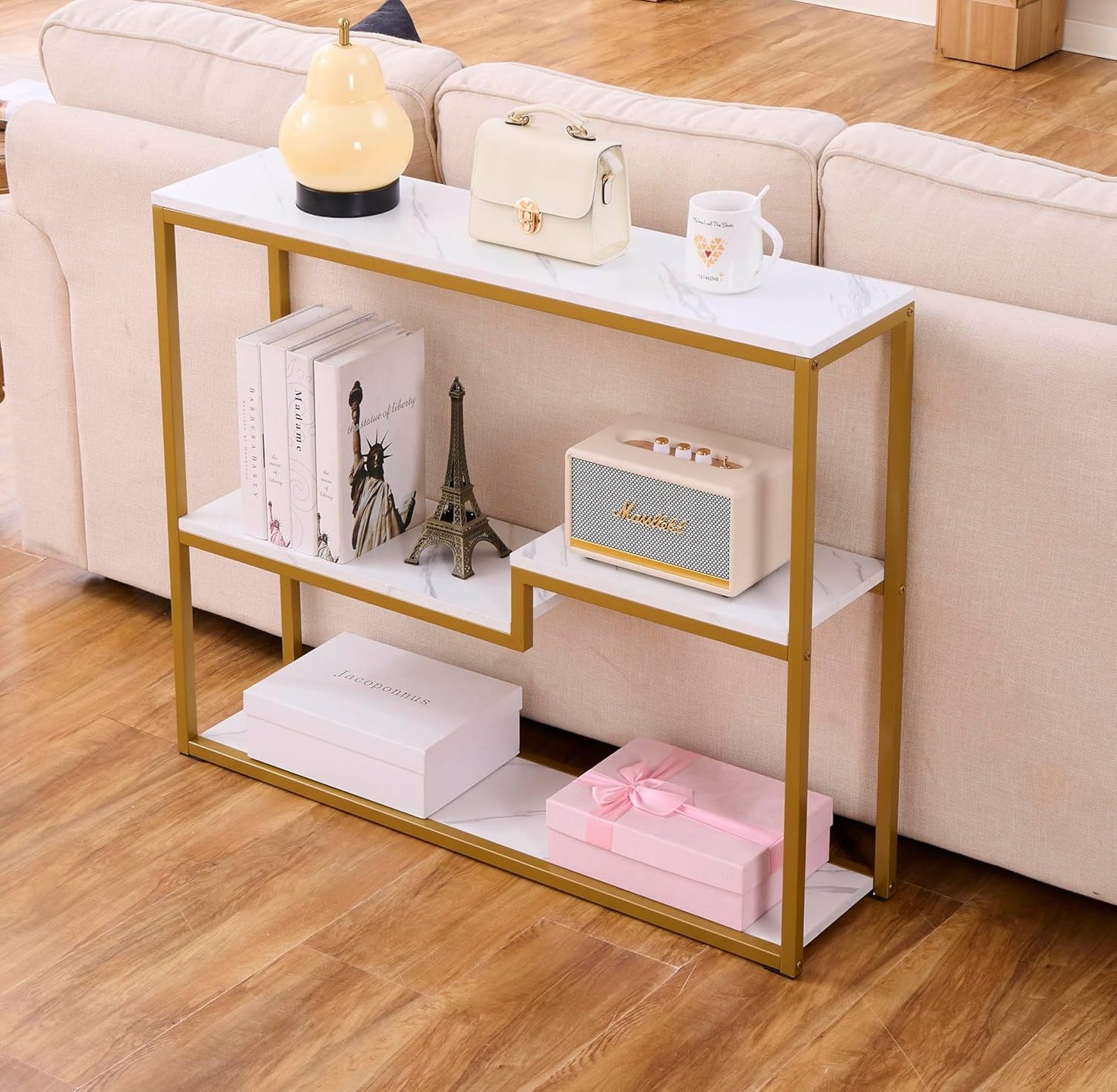 Elegant Faux Marble Console Table for Entryway and Living Room
