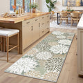 Area Rug 2x6 Brown White Washable Entry Rug - Tropical Floral Accent