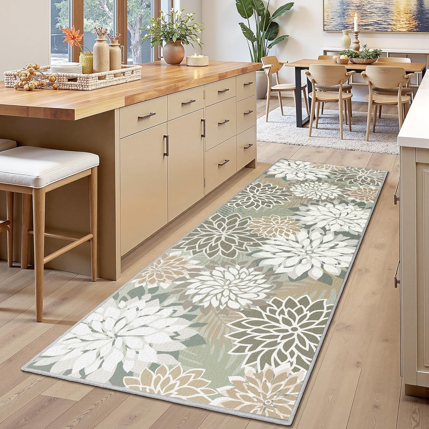 Floral Pattern Washable Area Rug for Indoor Spaces 2x6 ft