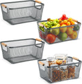 4 Pack of Metal Wire Baskets with Wooden Handles for Organization