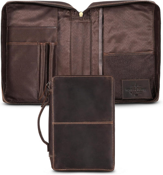 Top Grain Leather Bible Covers for Men and Women - Large Dark Brown
