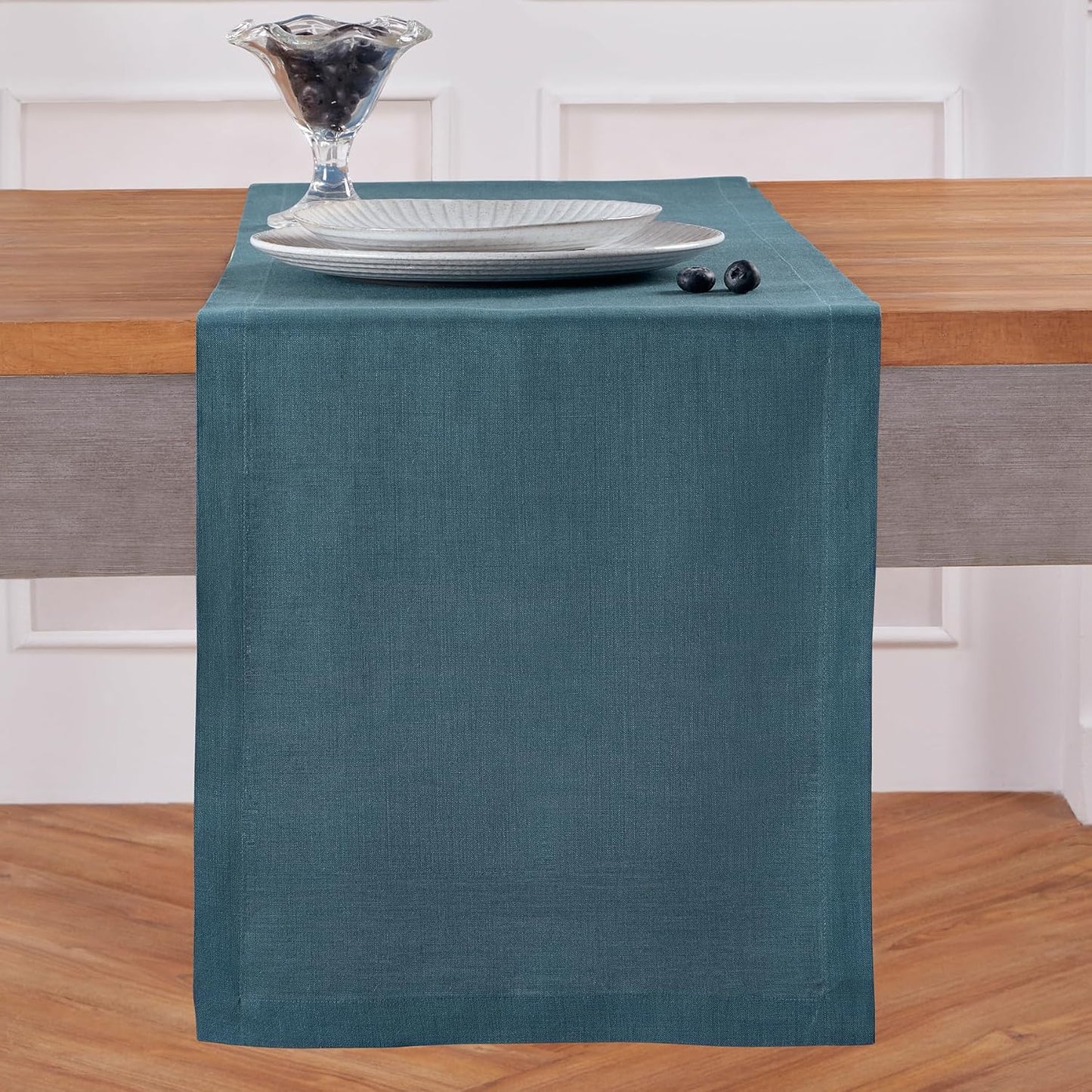 Linen Table Runner 14 x 72 Inch in Peacock Blue for Stylish Decor