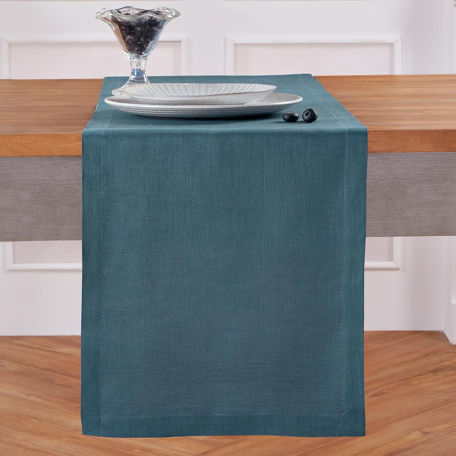 Pure Linen Peacock Blue Table Runner - 14 x 90 Inch Fete
