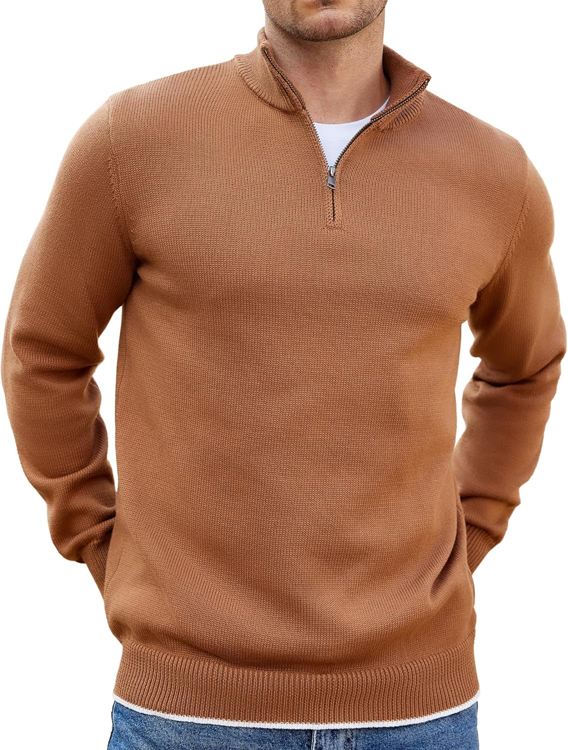 COOFANDY Men's Quarter Zip Pullover Slim Fit Lightweight Sweater