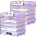 5-Tier Purple Desk Organizer with Handle - Compact Paper Tray