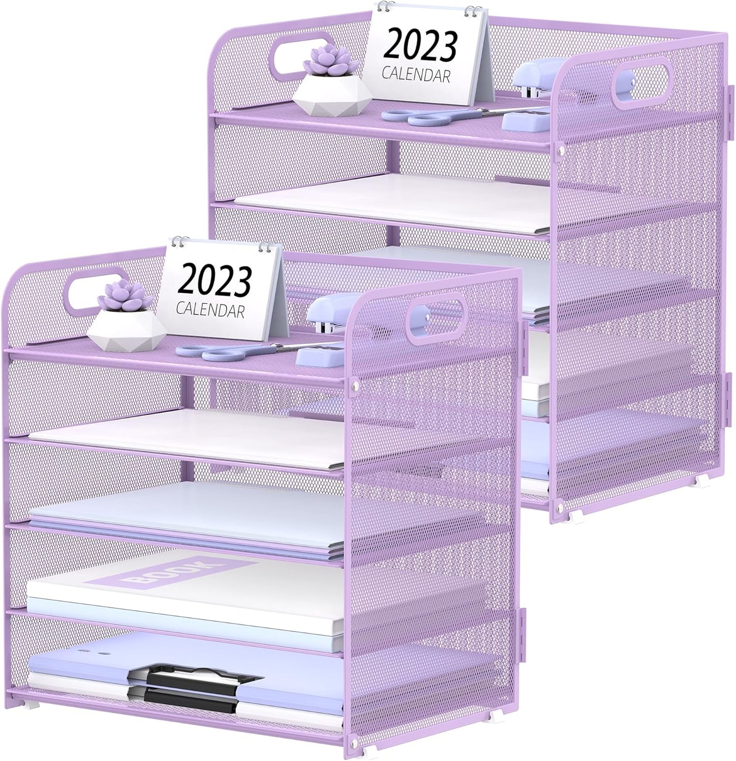 5-Tier Purple Desk Organizer with Handle for Office and Home