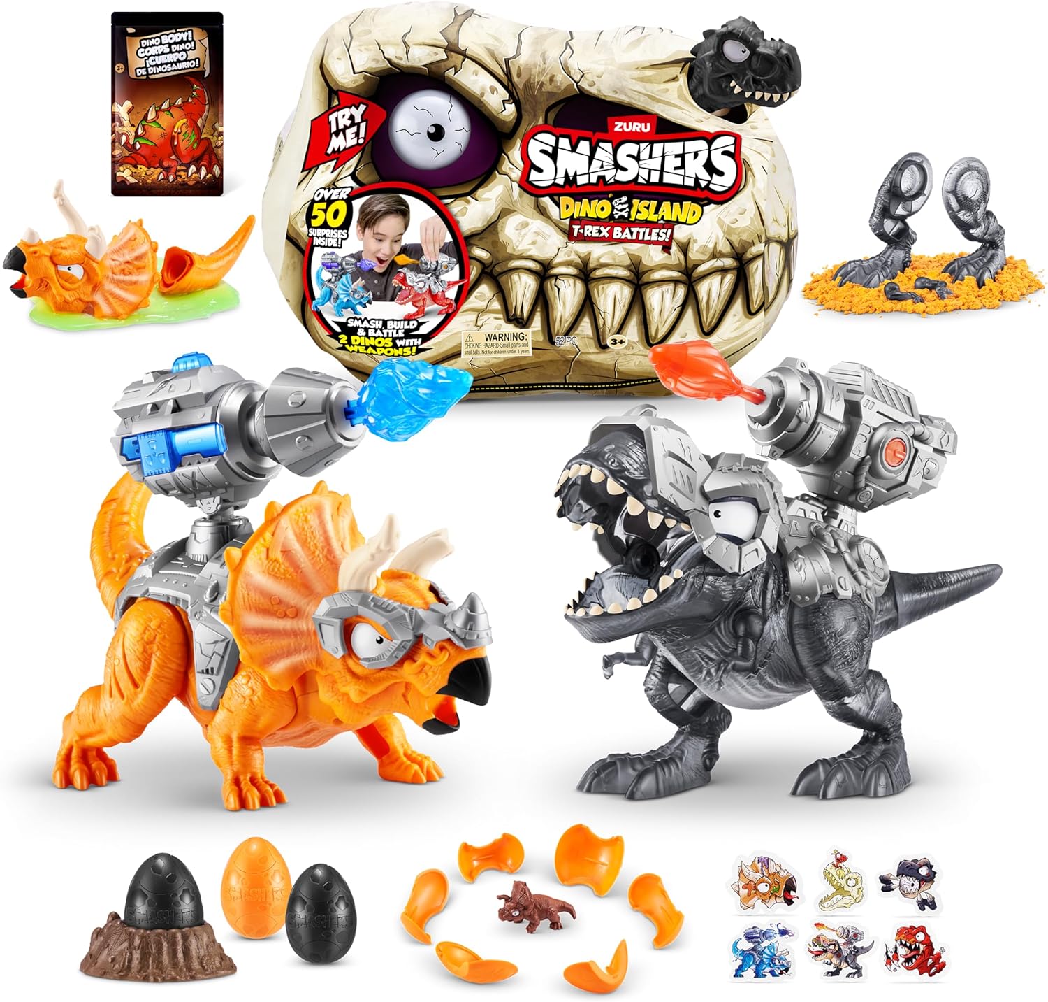 Smashers Dino Island T-Rex Battles with 50+ Surprises for Boys