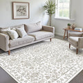 Floral Area Rug 6x9 Washable Taupe Carpet - Non Slip Boho Accent Rug