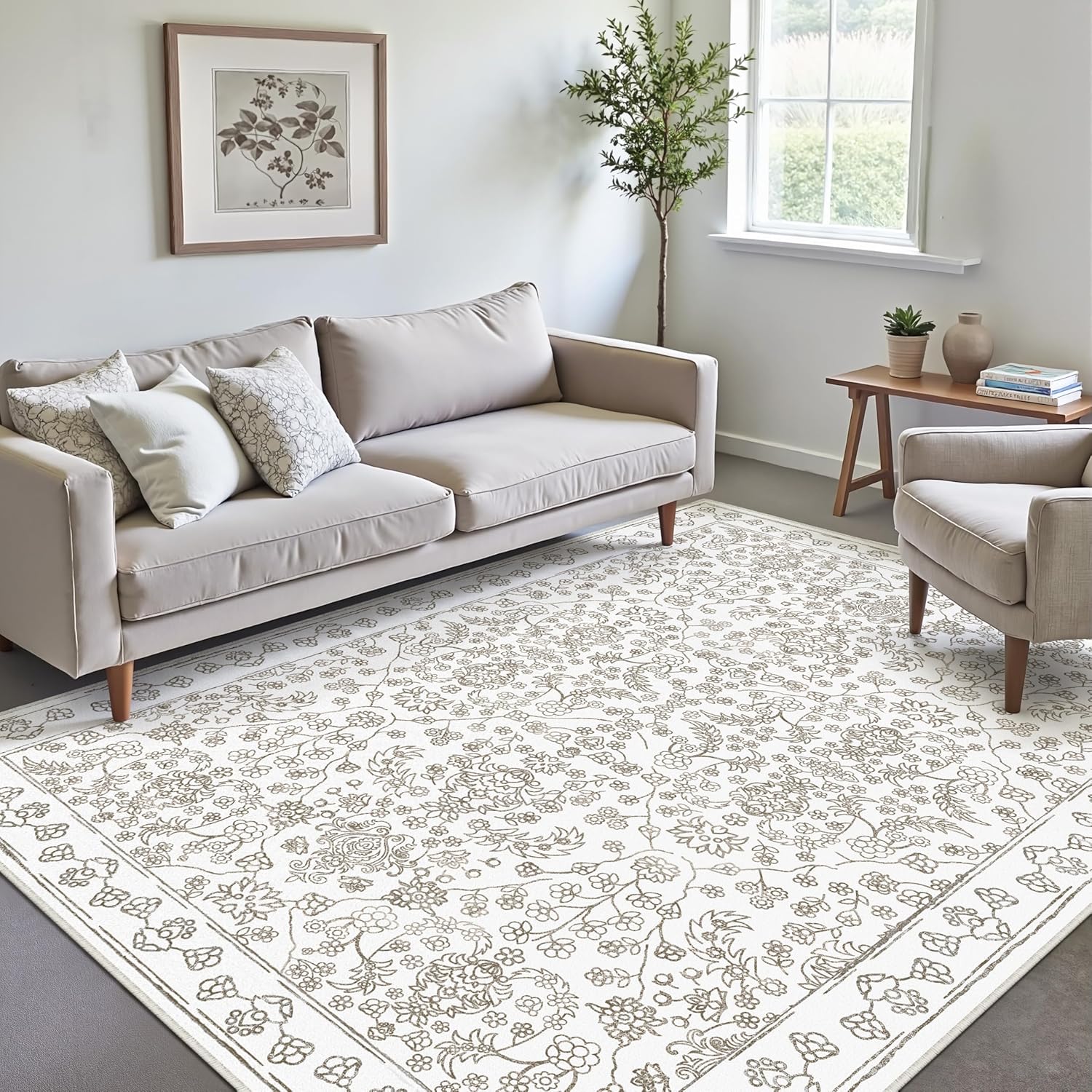 Floral Area Rug 6x9 Washable Non Slip Large Boho Thin Carpet