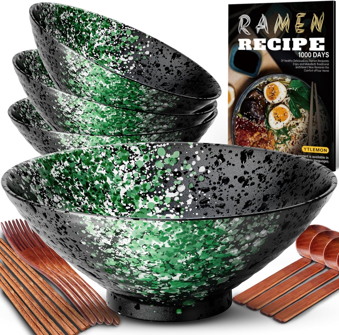 8-Inch Ceramic Ramen Bowl Set of 4 for Noodles and Soup