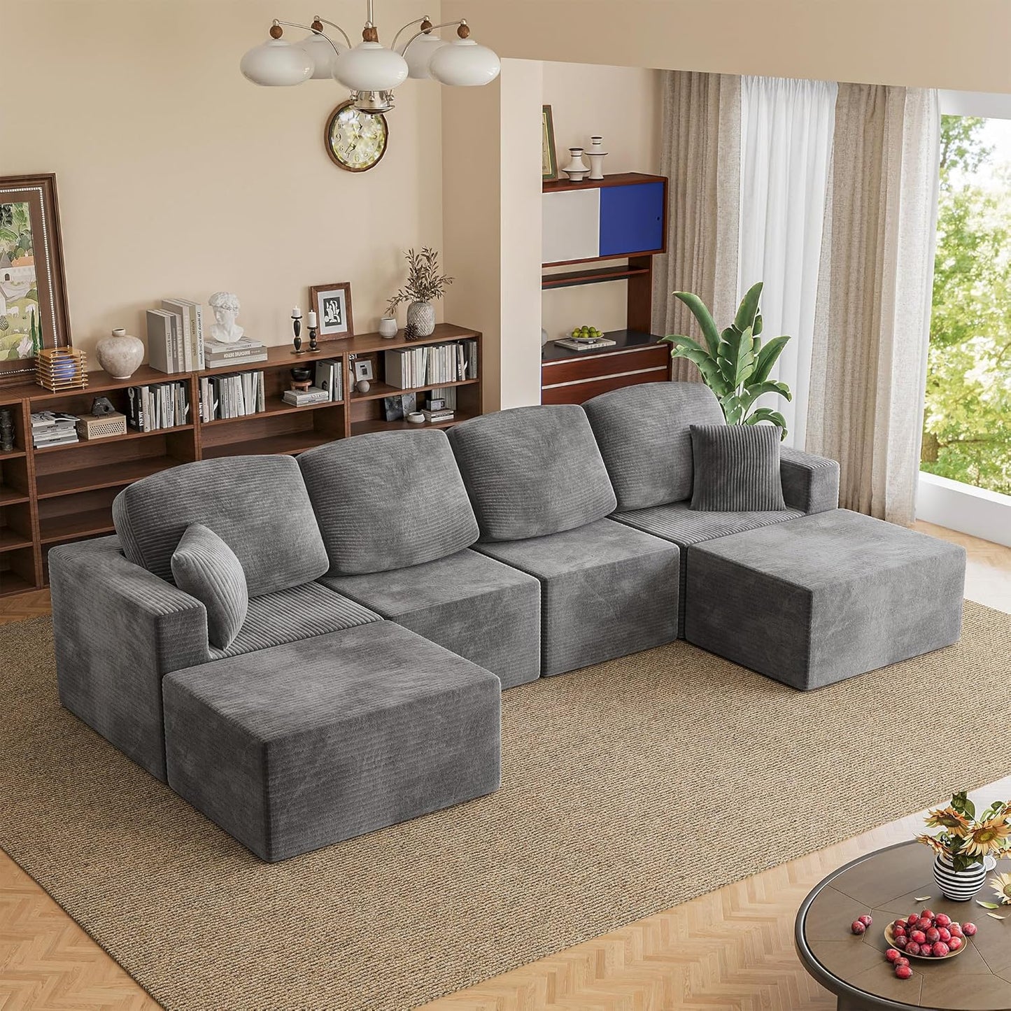 Homall 126in Modern Fabric Boneless Couch for Living Room