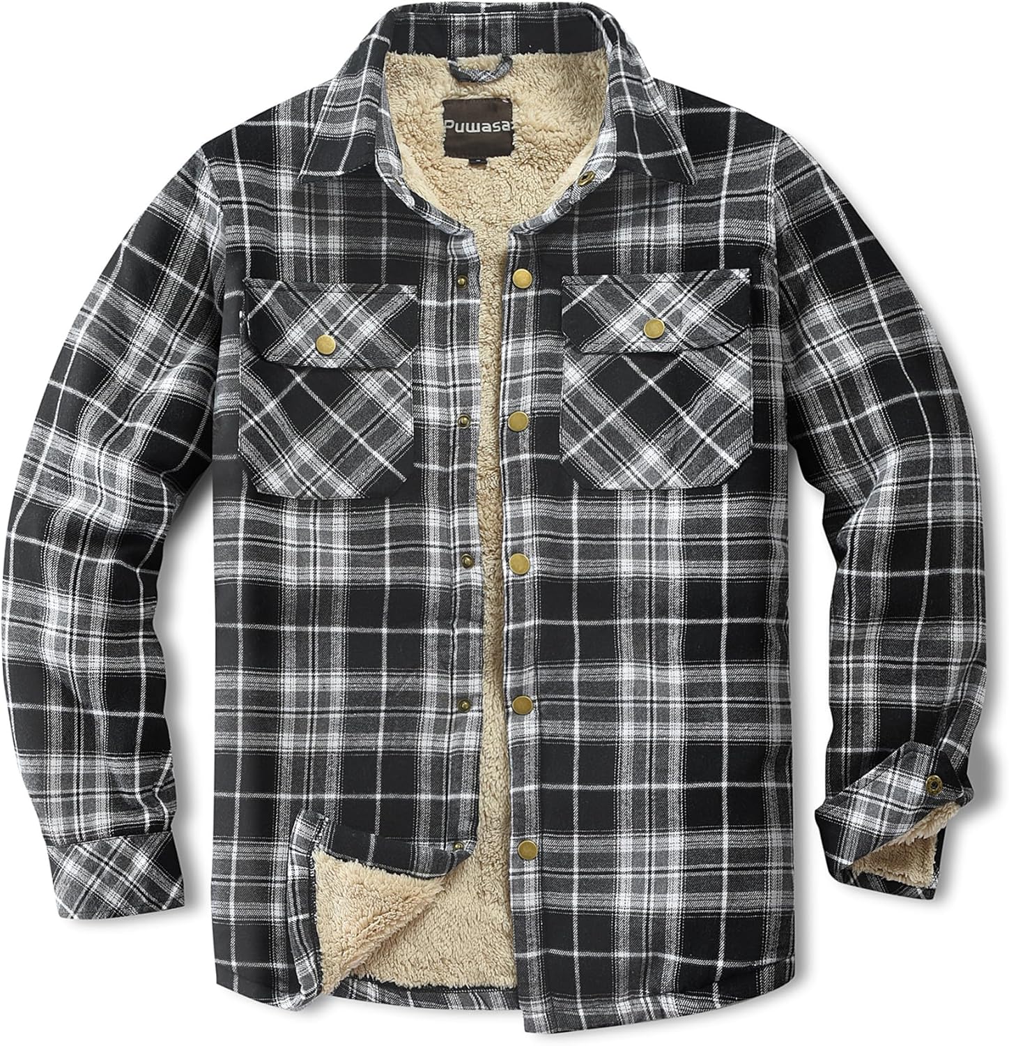 Men's Sherpa Lined Cotton Flannel Shirt Jacket for Winter Wear