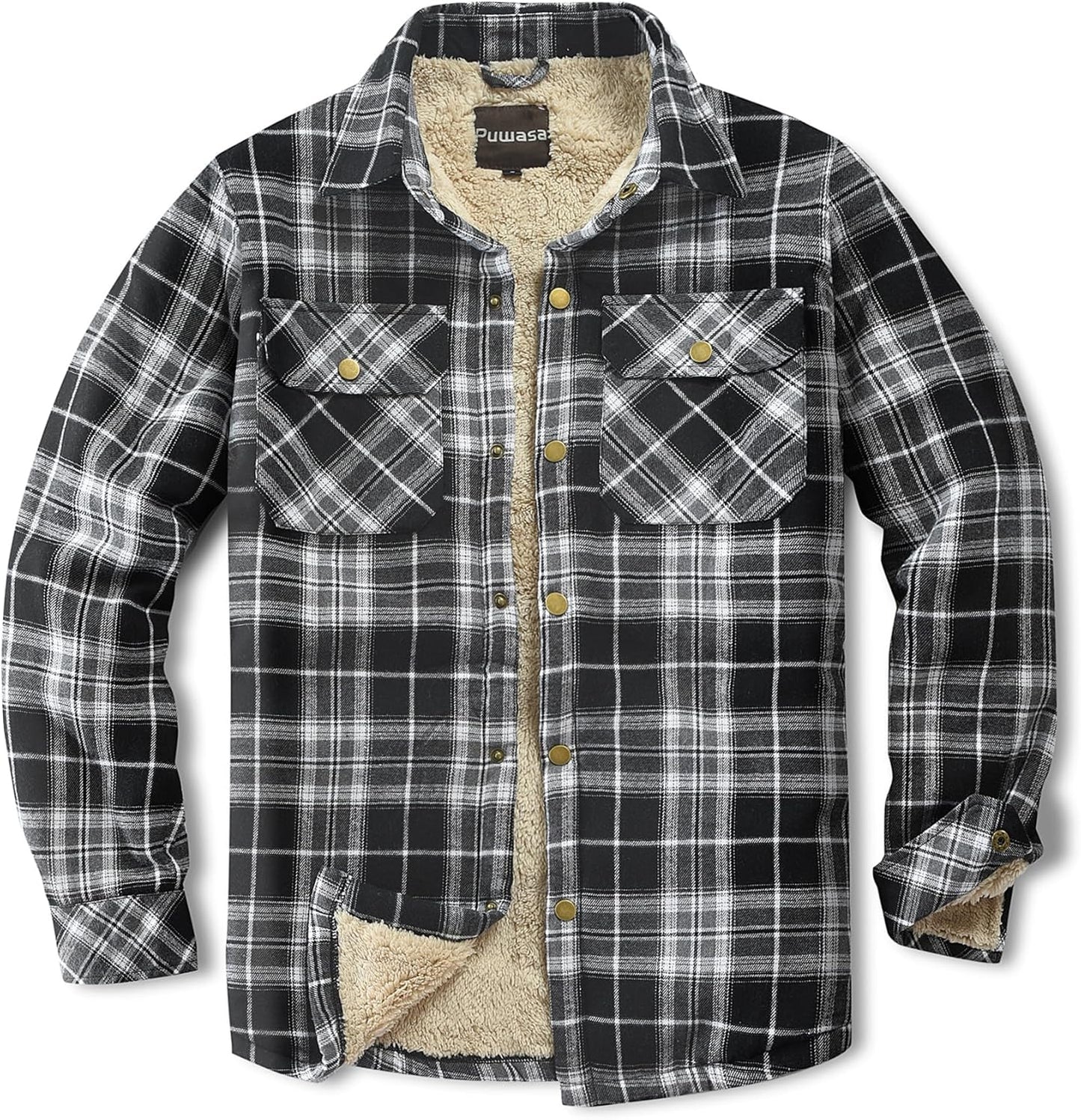 Men's Sherpa Lined Cotton Flannel Shirt Jacket for Winter Wear