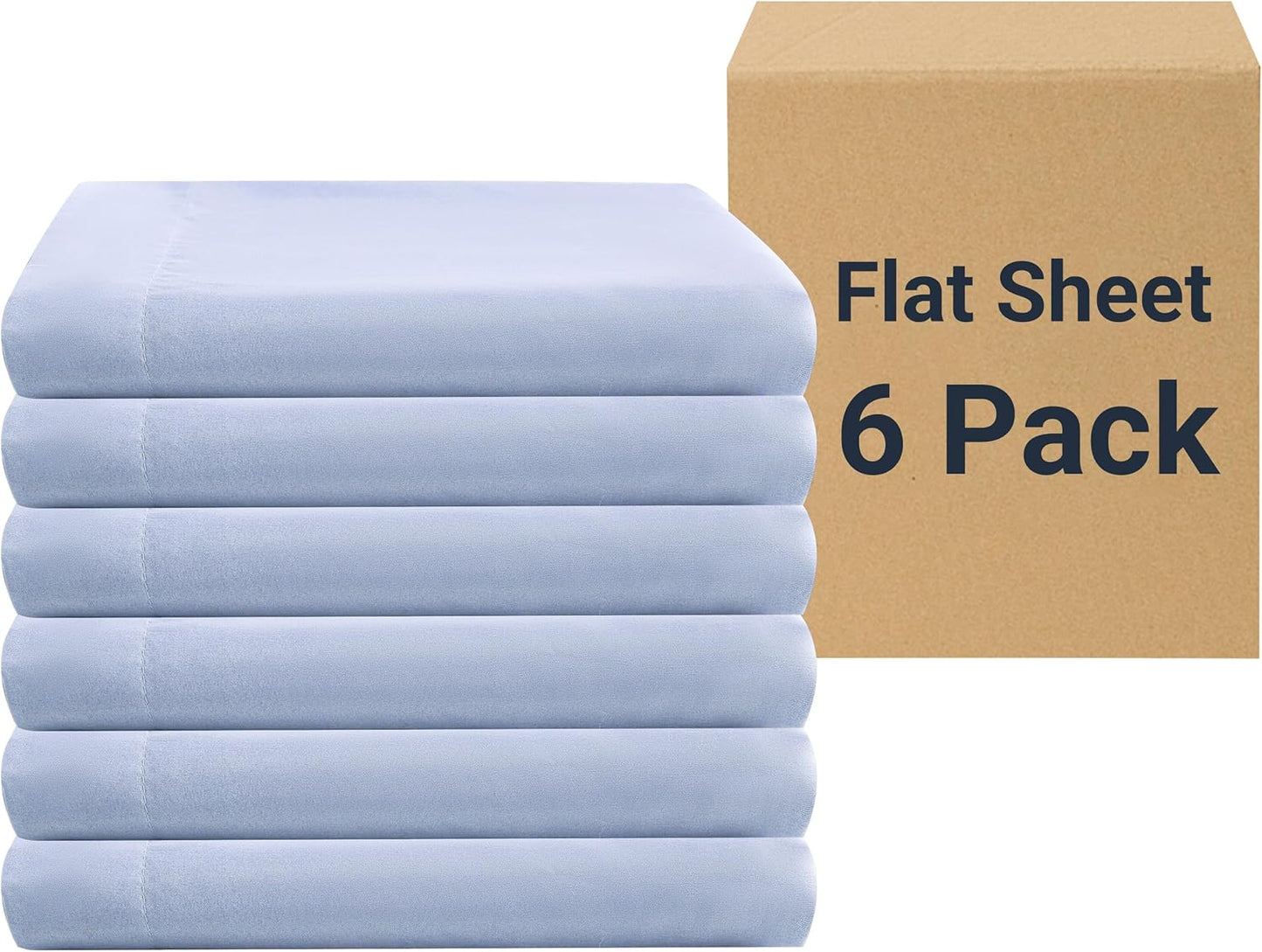 ZPECC King Flat Sheet 6 Pack - Durable Light Blue Bed Sheets