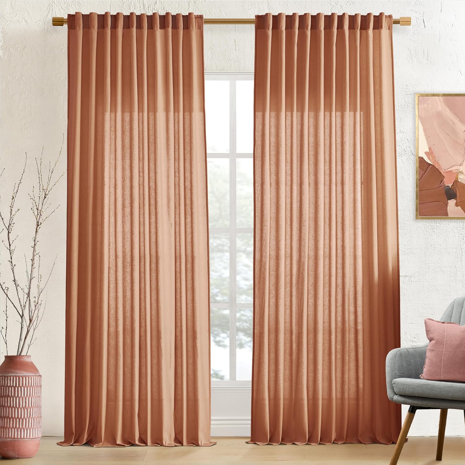 XTMYI 70 Inches Wide Terracotta Country Curtains for Living Room