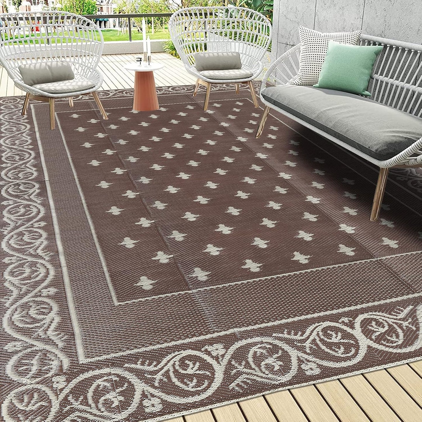 Pauwer 9ftx12ft Reversible Outdoor Rug for Patios and Camping
