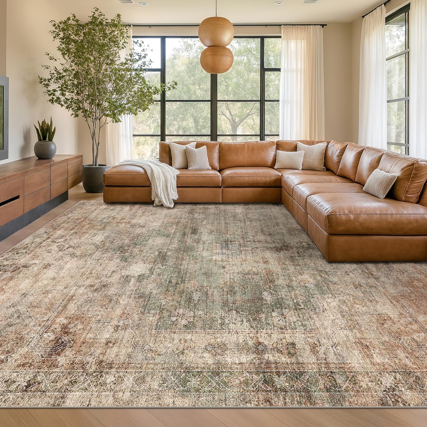 Farmhouse Floor Rugs for Living Room - Vintage Medallion Design