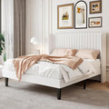 Queen Velvet Bed Frame with Vertical Channel Tufted Wingback Headboard