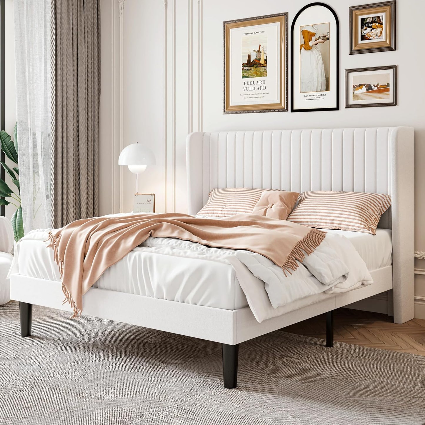SHA CERLIN Full Size Velvet Bed Frame with Wingback Headboard