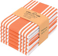 Kitchen Towels Pack of 6 Cotton - Orange & White Striped, 20x30 in