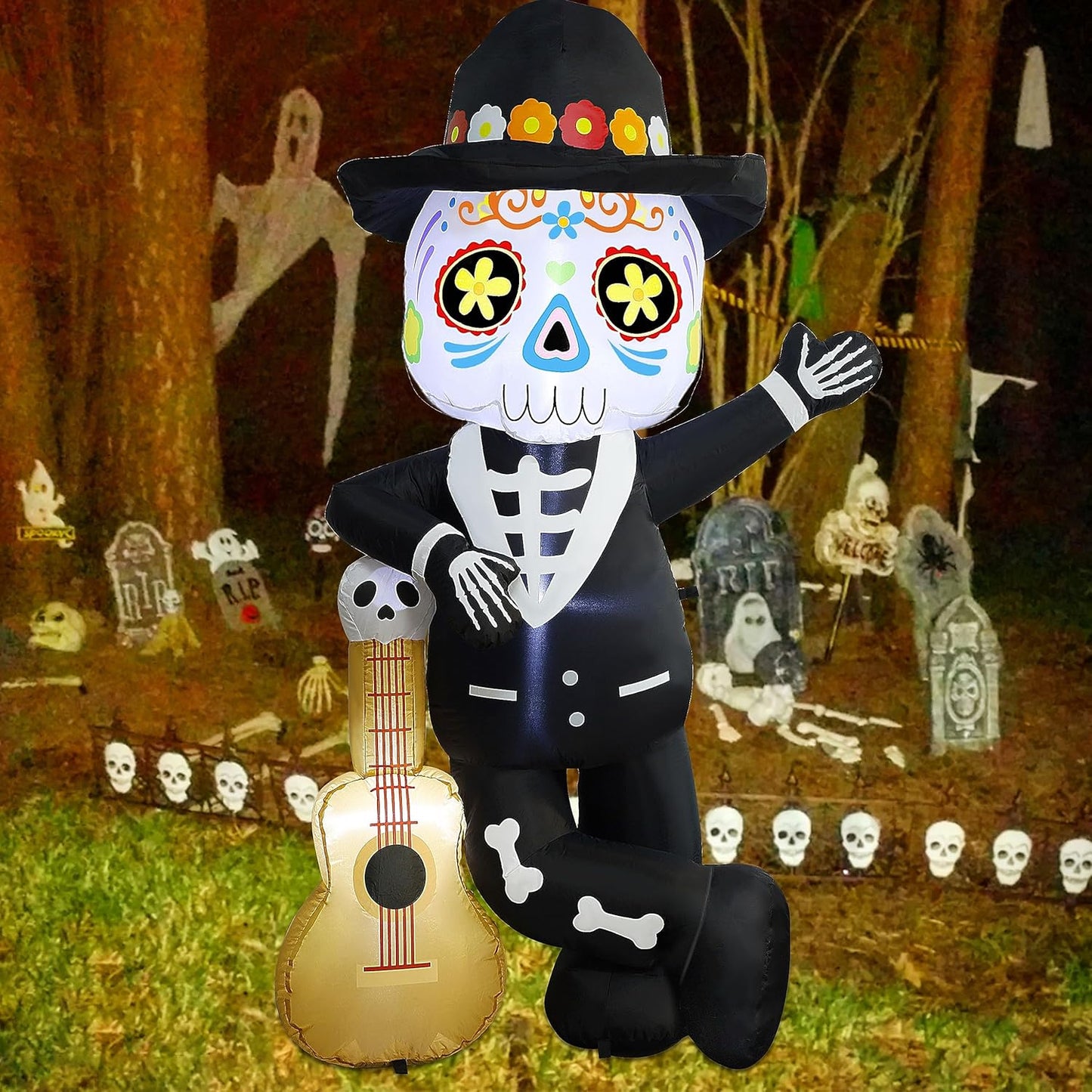 Joliyoou 6FT Halloween Inflatable Skeleton with Guitar Decor