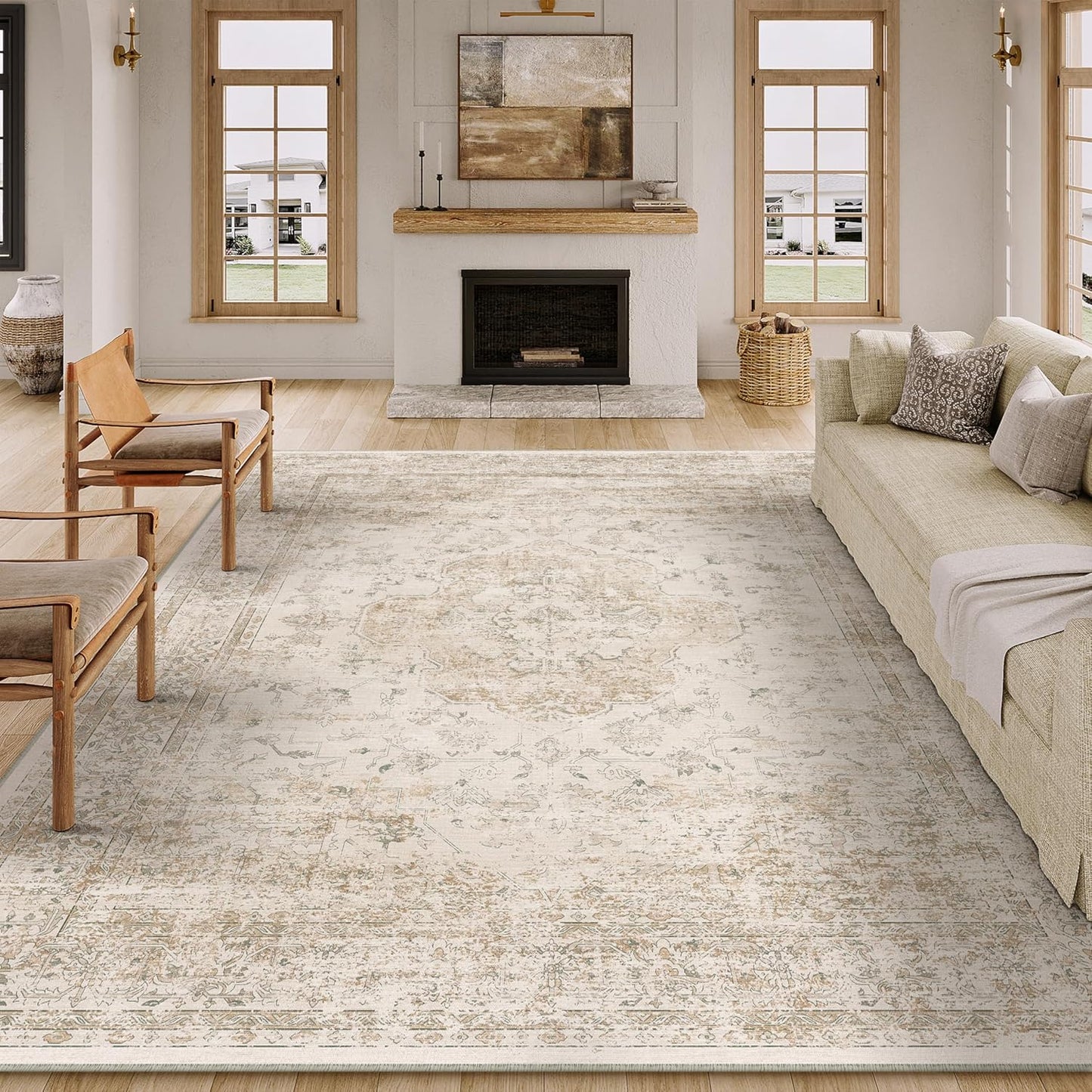 8x10 Washable Area Rug for Living Room - Vintage Distressed Design