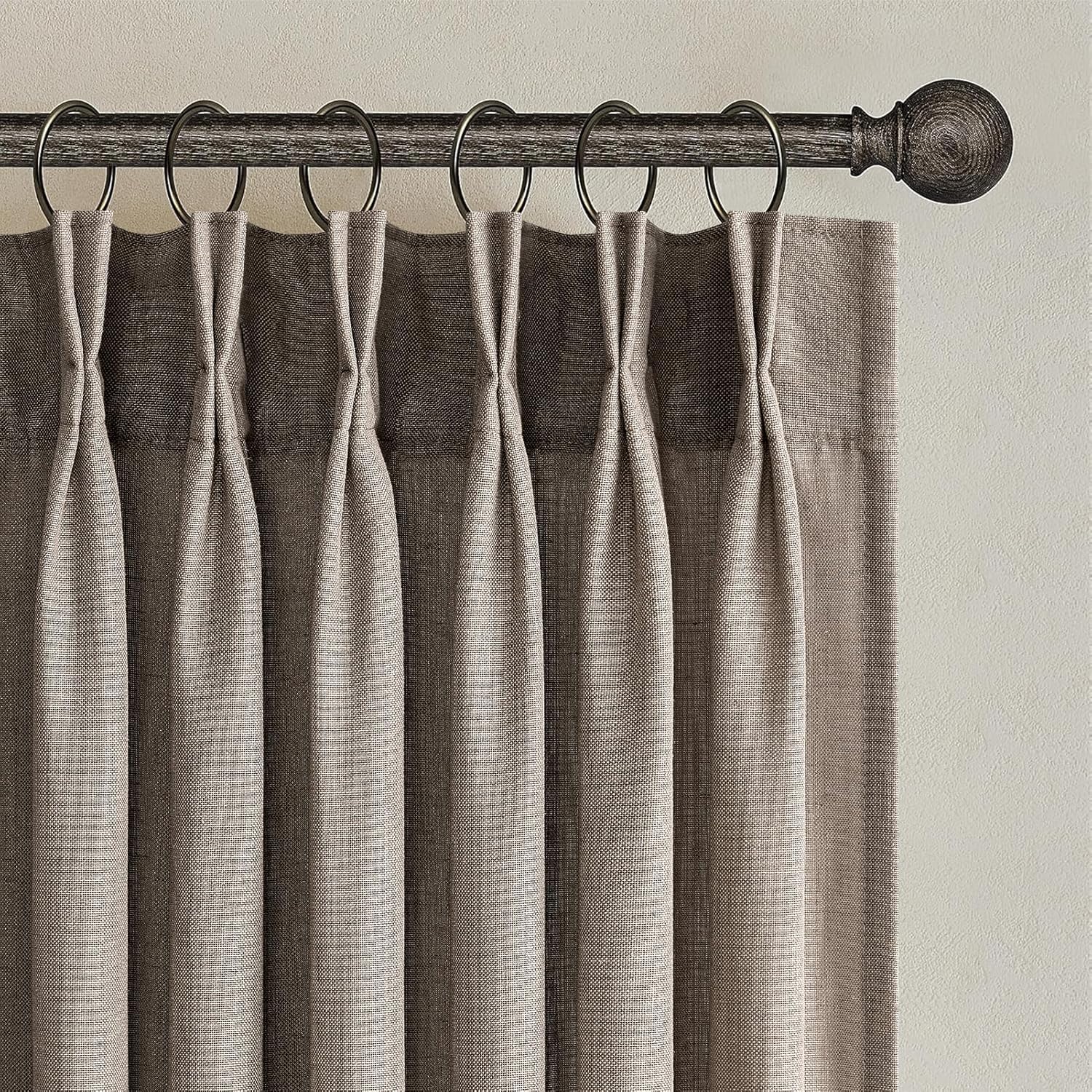102 Inch Dark Flax Pinch Pleat Sheer Curtains for Rustic Style