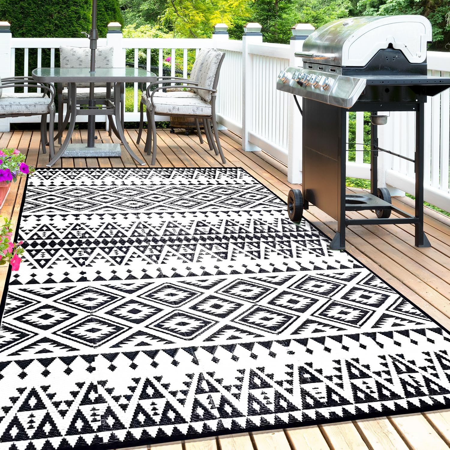 Outdoor Rug Mat for Patio, Waterproof Reversible Plastic Straw