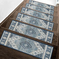 Non Slip Stair Treads 15pc Blue & Ivory - 8in x 30in Indoor Safety