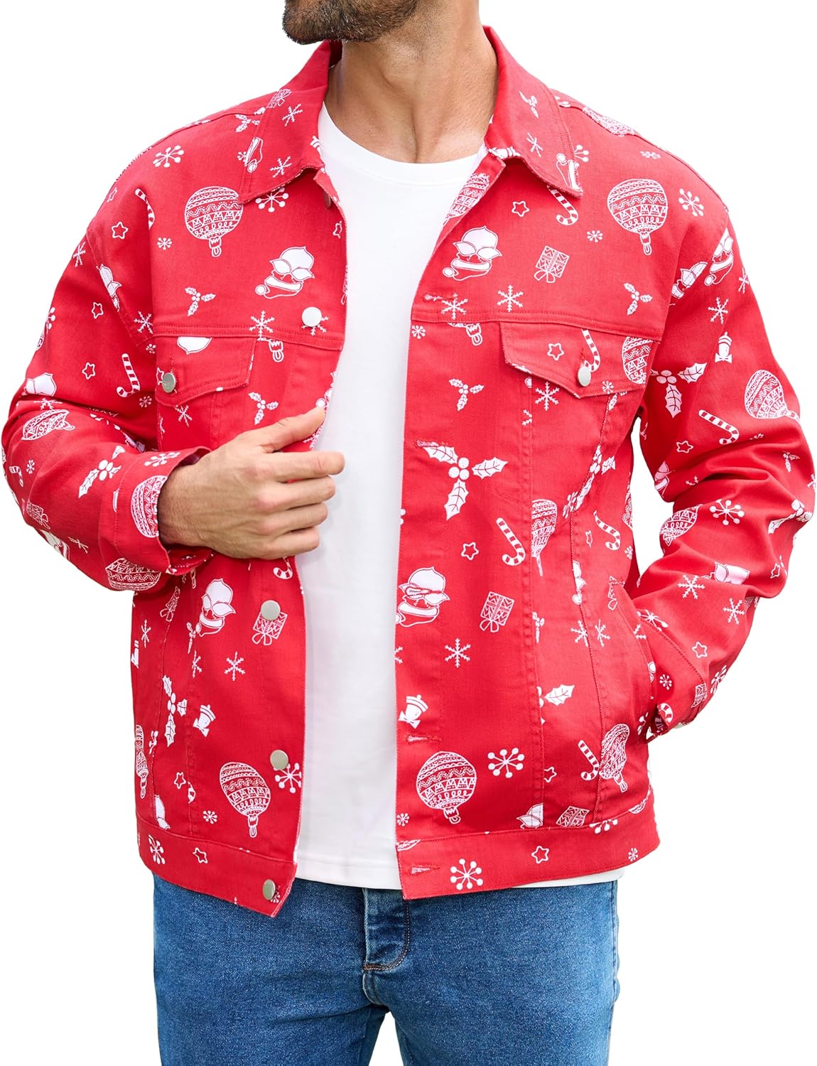 Christmas Jean Jacket for Men - Stylish Red Trucker Coat