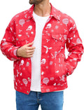 Christmas Jean Jacket Men Trucker Unlined Coats - Festive Red Style