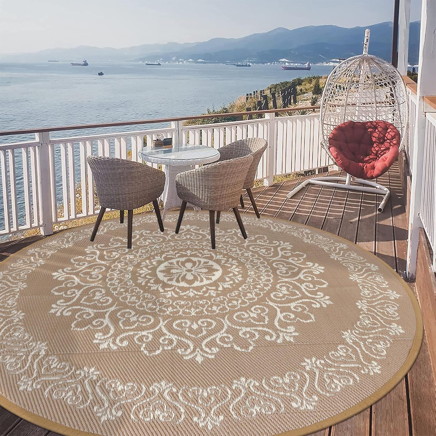 Pauwer Waterproof Outdoor Rug 8ft for Patio and Camping Use