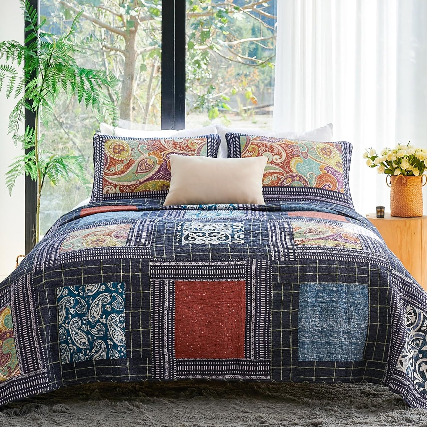 Secgo King Size Comforter Set - 100% Cotton Quilt for Comfort