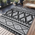 Outdoor Rug Waterproof 6x9 ft Reversible Patio Rug - Boho Black