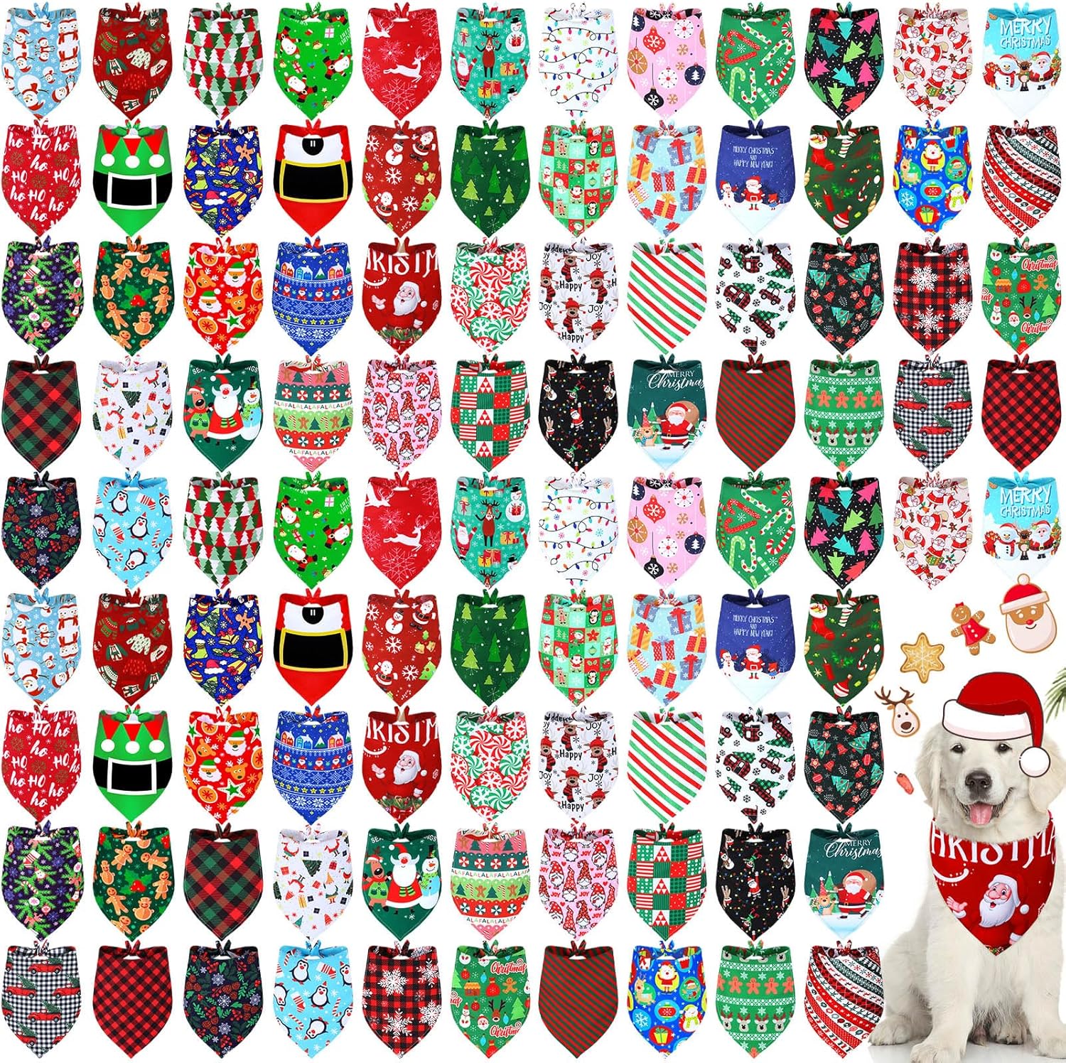 100 Pieces Christmas Dog Bandanas for Holiday Pet Accessories