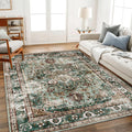 6 ft x 9 ft Green Washable Area Rug Boho Medallion - Easy Care