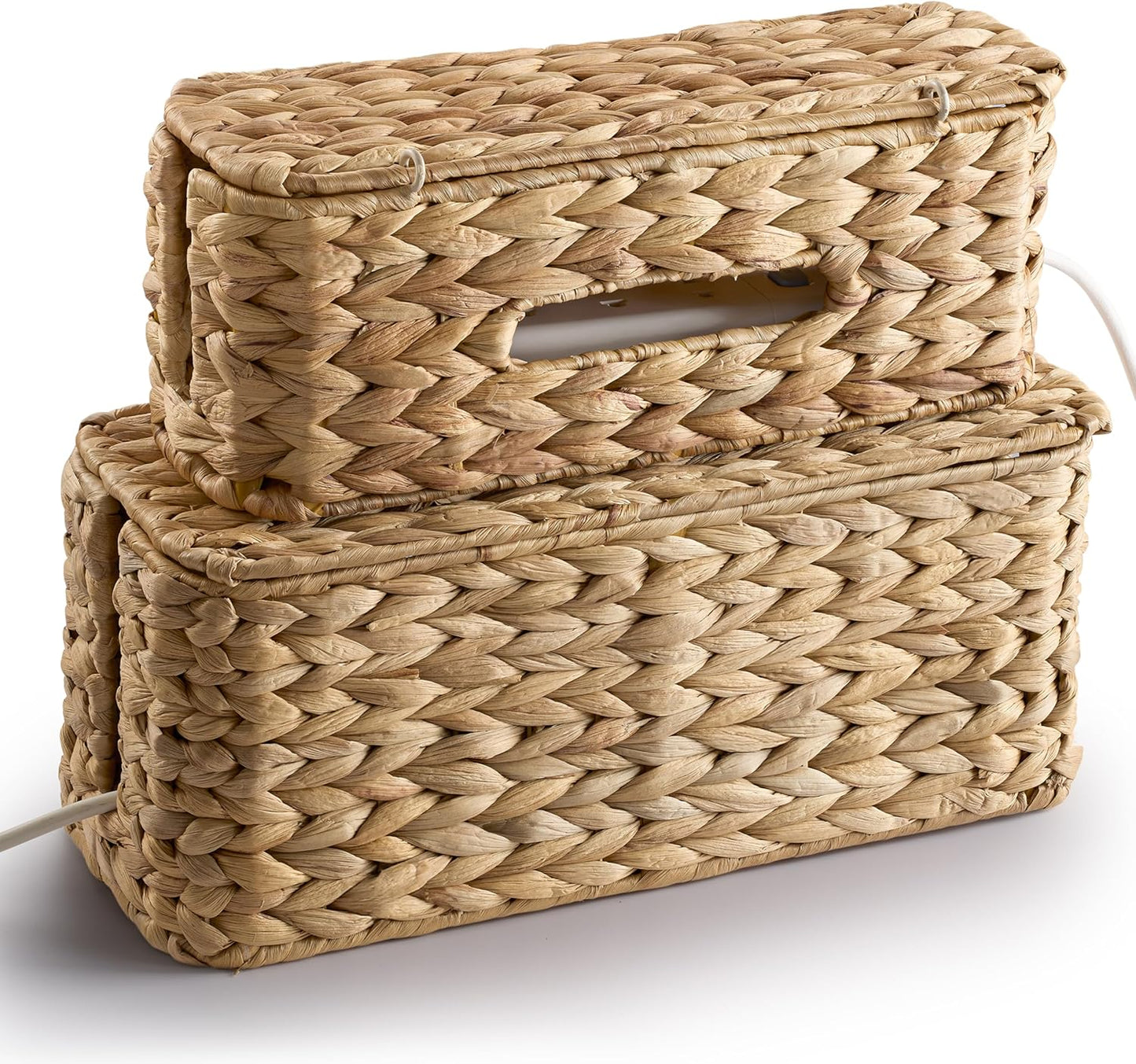 Set of 2 Wicker Large Cable Management Box for Home Office