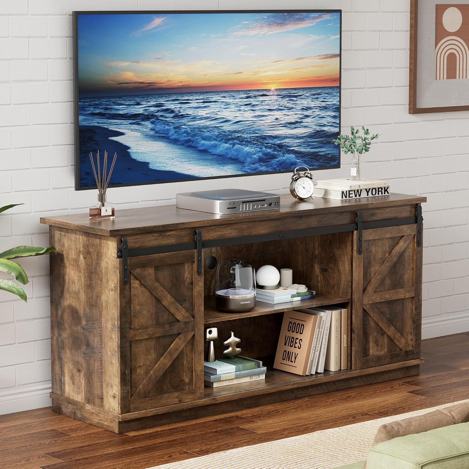 YESHOMY TV Stand for 65 Inch TVs with Sliding Barn Doors