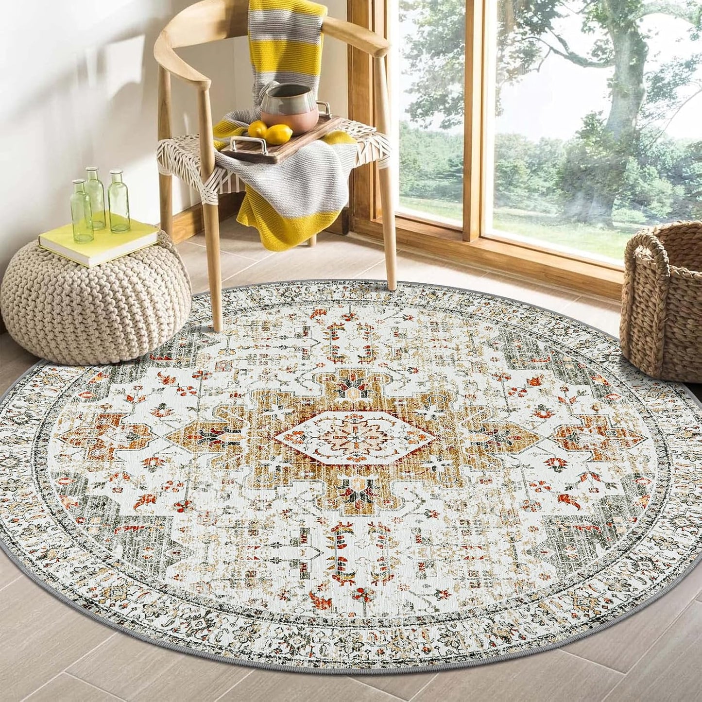 Moynesa Ultra-Thin Washable Round Rug for Living Room and More
