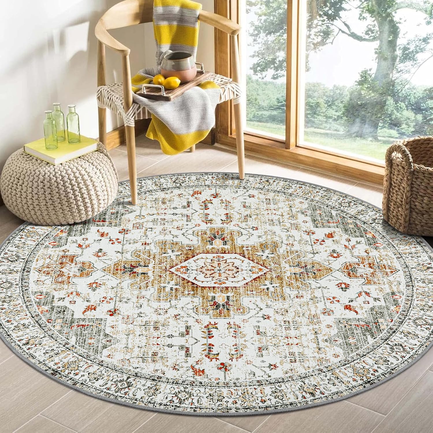 Moynesa Ultra-Thin Washable Round Rug for Living Room and More