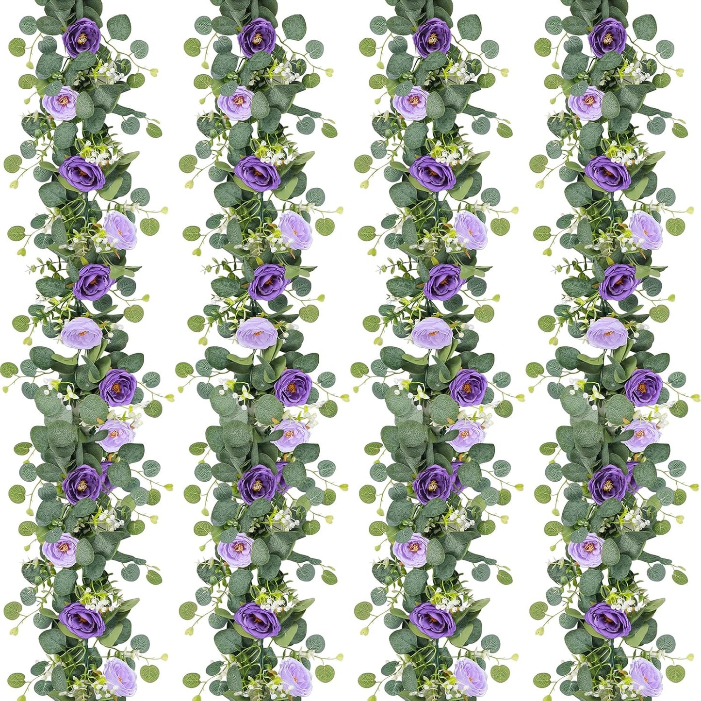 Artificial Eucalyptus Flower Garland with Purple Roses for Decor