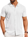 Mens Knit Crochet Button Down Shirt for Men - Lightweight Summer Polo