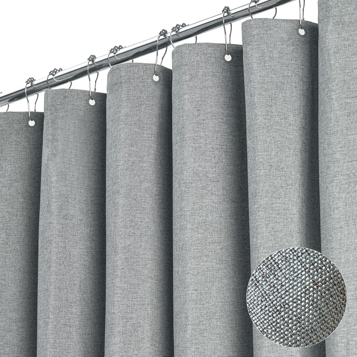 Extra Long Grey Fabric Shower Curtain for Luxurious Bathrooms