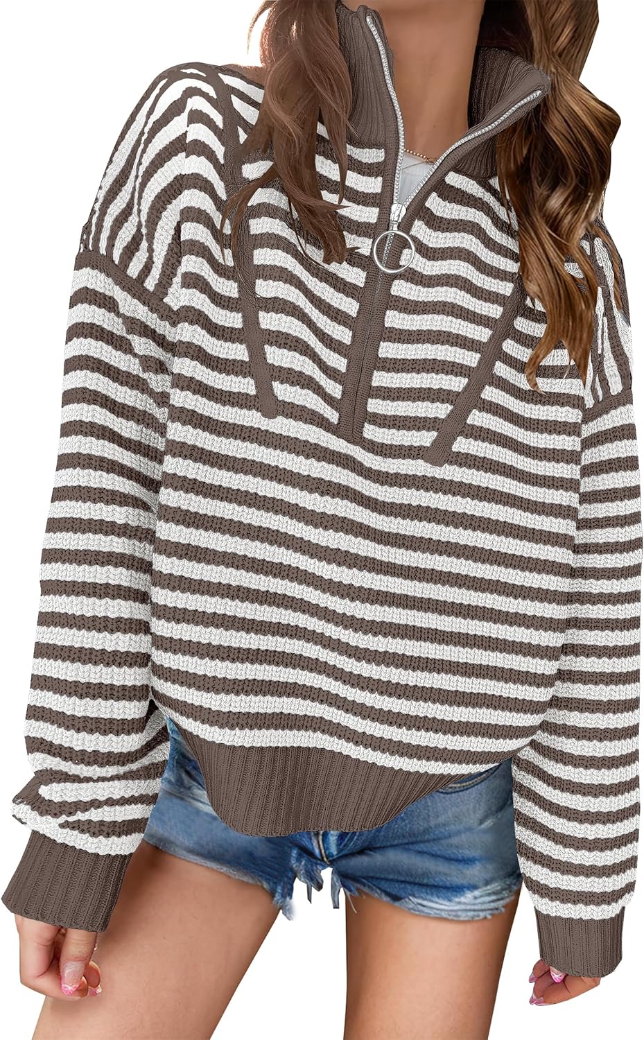 Stylish Striped Half Zip Sweater for Women - Comfy Casual Top