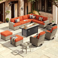 Brick Red Outdoor Sectional Patio Furniture Set with Fire Pit - Deep