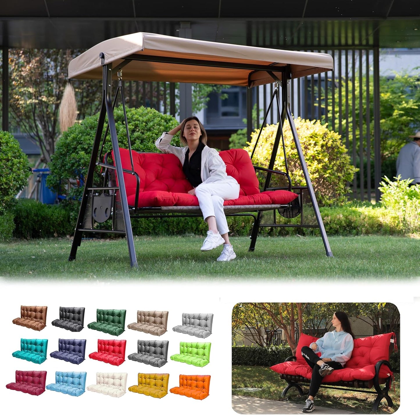 Outdoor 3 Seats Swing Cushion Replacement Pad with Backrest