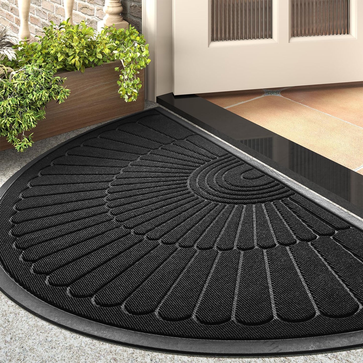 Durable Non Slip Door Mat for Indoor Outdoor Use - 24x47 in Black