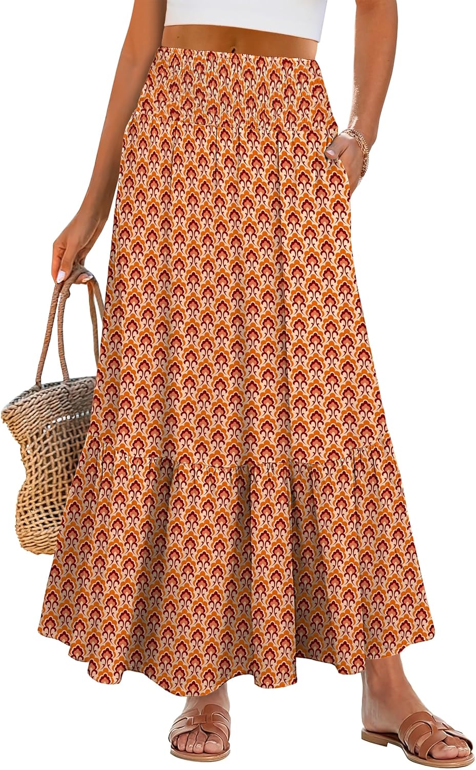 Bohemian Floral Maxi Skirt for Women with Pockets and Comfort
