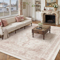 Washable Rug 8x10 Area Rug Pink Vintage Boho Medallion - Low Pile